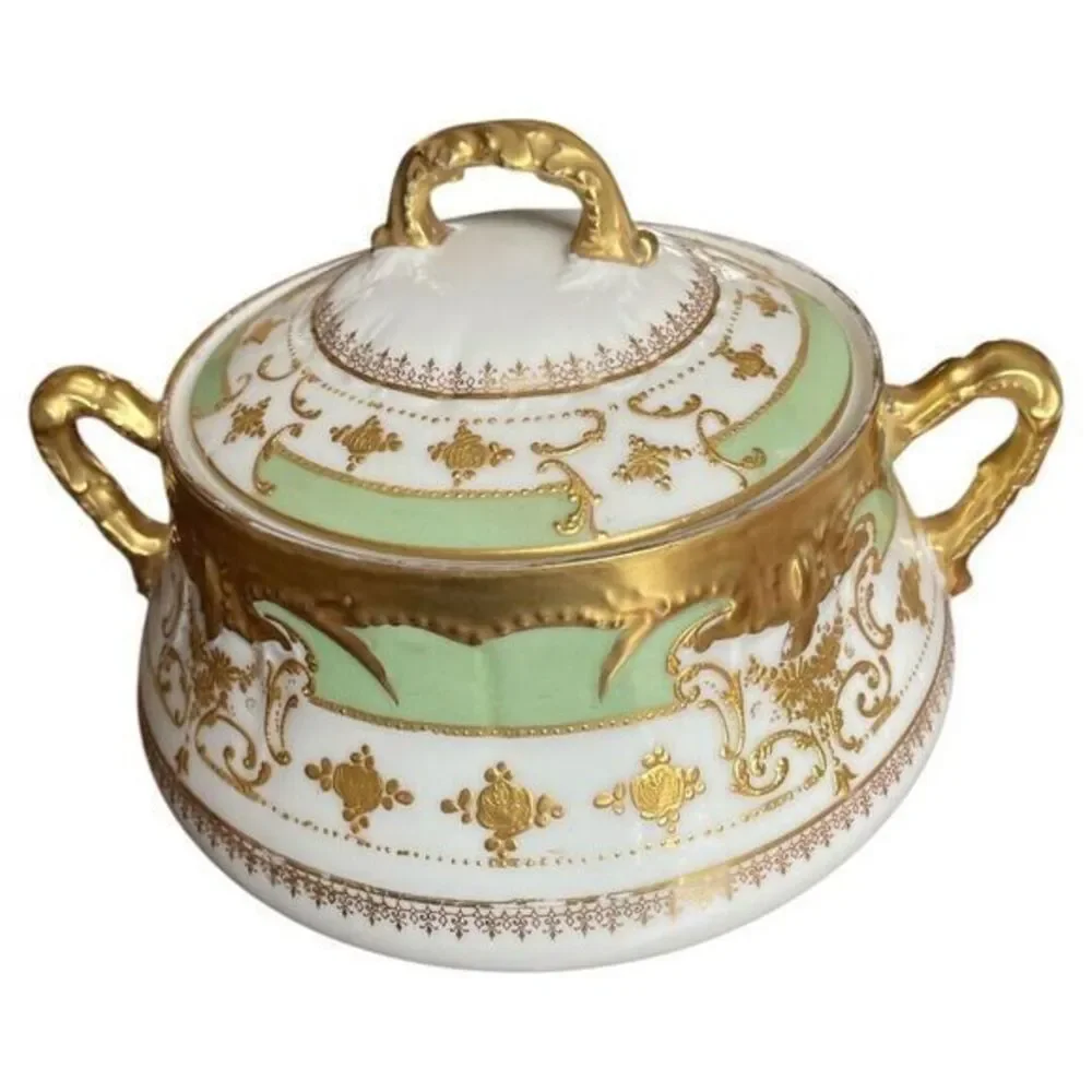 Limoges‎ Blakeman & Henderson Antique Tureen  Gold Green White France